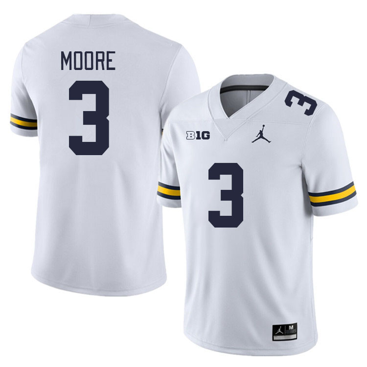 Michigan Wolverines #3 Fredrick Moore College Football Jerseys Stitched Sale-White